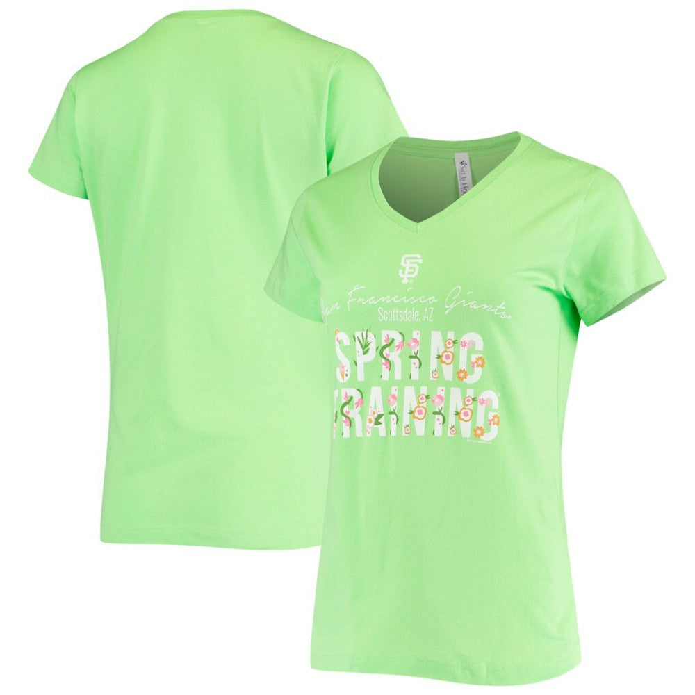 Green San Francisco Giants Soft as a Grape Women's Script Floral V-Neck T-Shirt