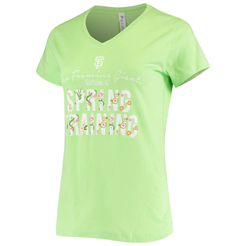 Green San Francisco Giants Soft as a Grape Women's Script Floral V-Neck T-Shirt