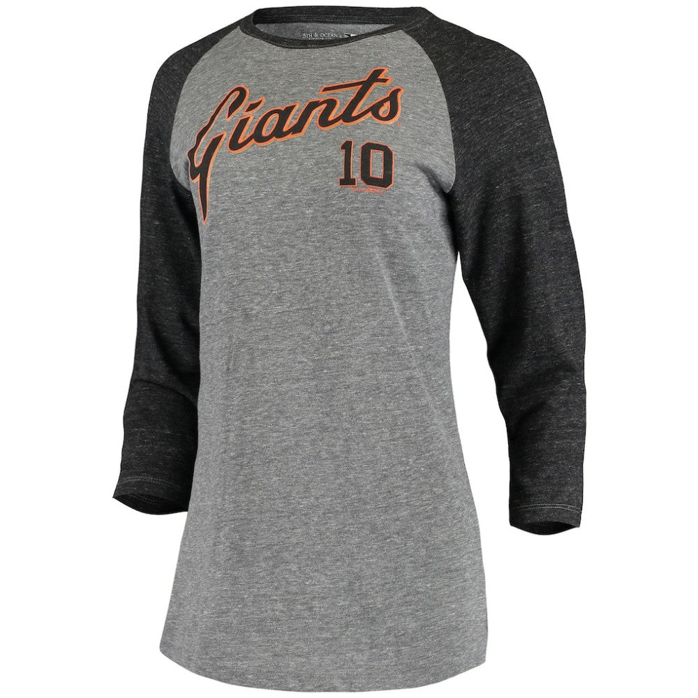 Gray Evan Longoria San Francisco Giants 5th & Ocean by New Era Women's Script Name & Number Raglan Tri-Blend 3/4-Sleeve T-Shirt