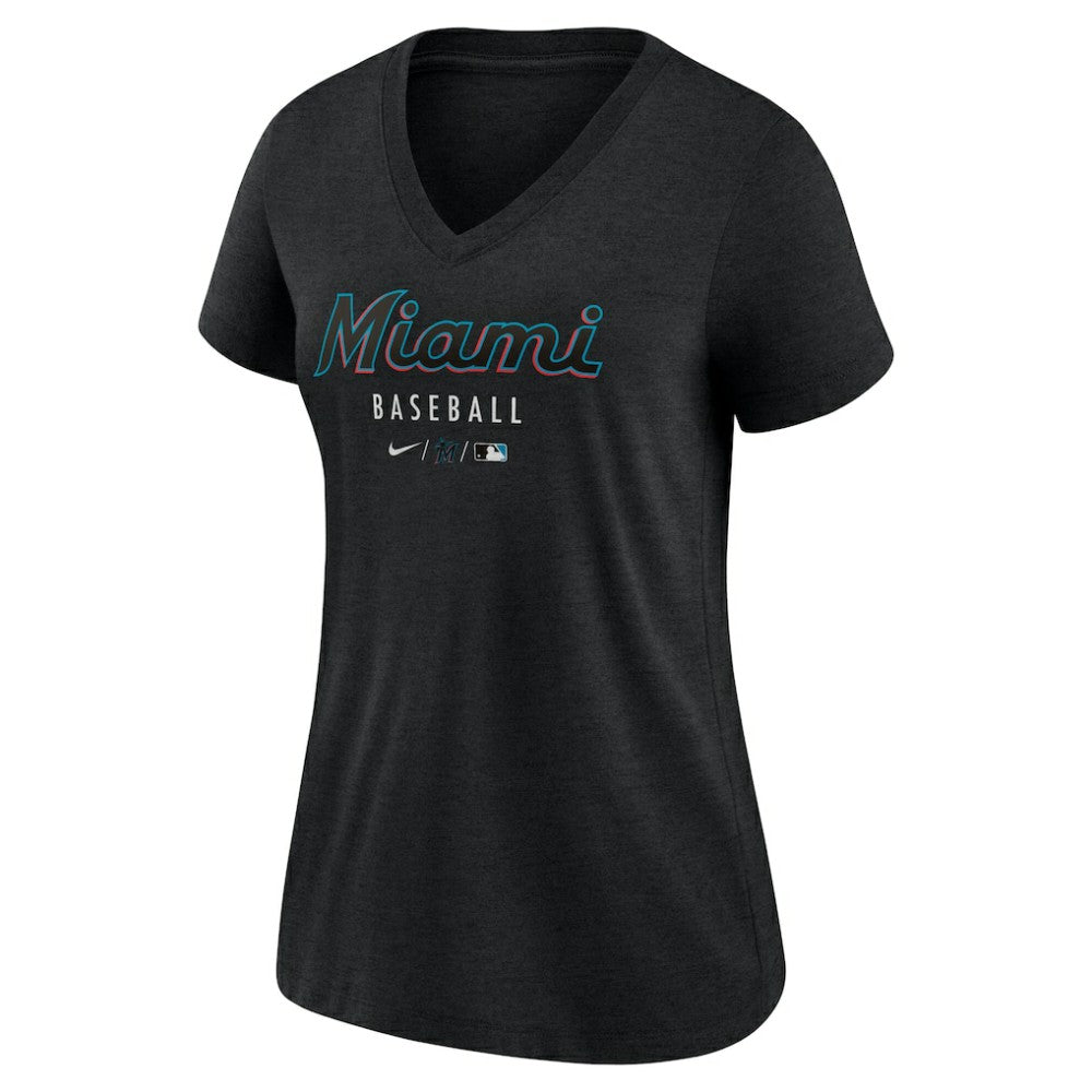 Heather Black Miami Marlins Nike Women's Authentic Collection Tri-Blend V-Neck T-Shirt