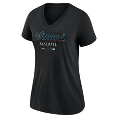 Heather Black Miami Marlins Nike Women's Authentic Collection Tri-Blend V-Neck T-Shirt