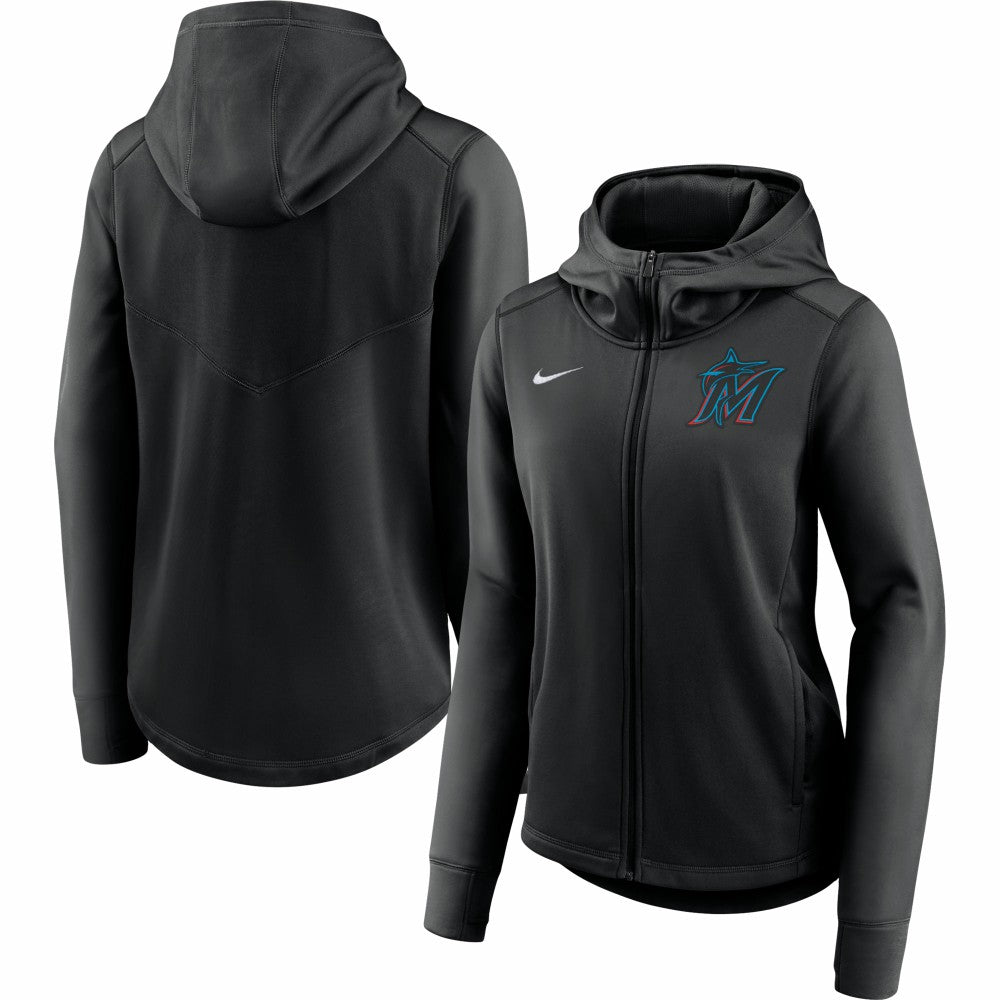 Black Miami Marlins Nike Women's Authentic Collection Baseball Performance Full-Zip Hoodie