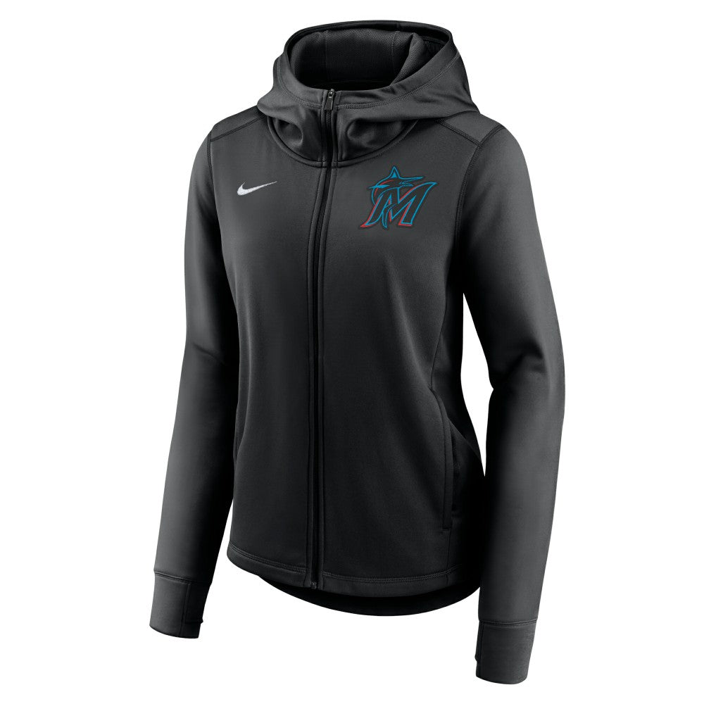 Black Miami Marlins Nike Women's Authentic Collection Baseball Performance Full-Zip Hoodie