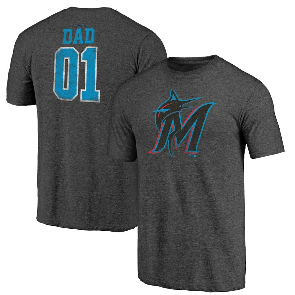 Black Miami Marlins Father's Day Greatest Dad Tri-Blend T-Shirt