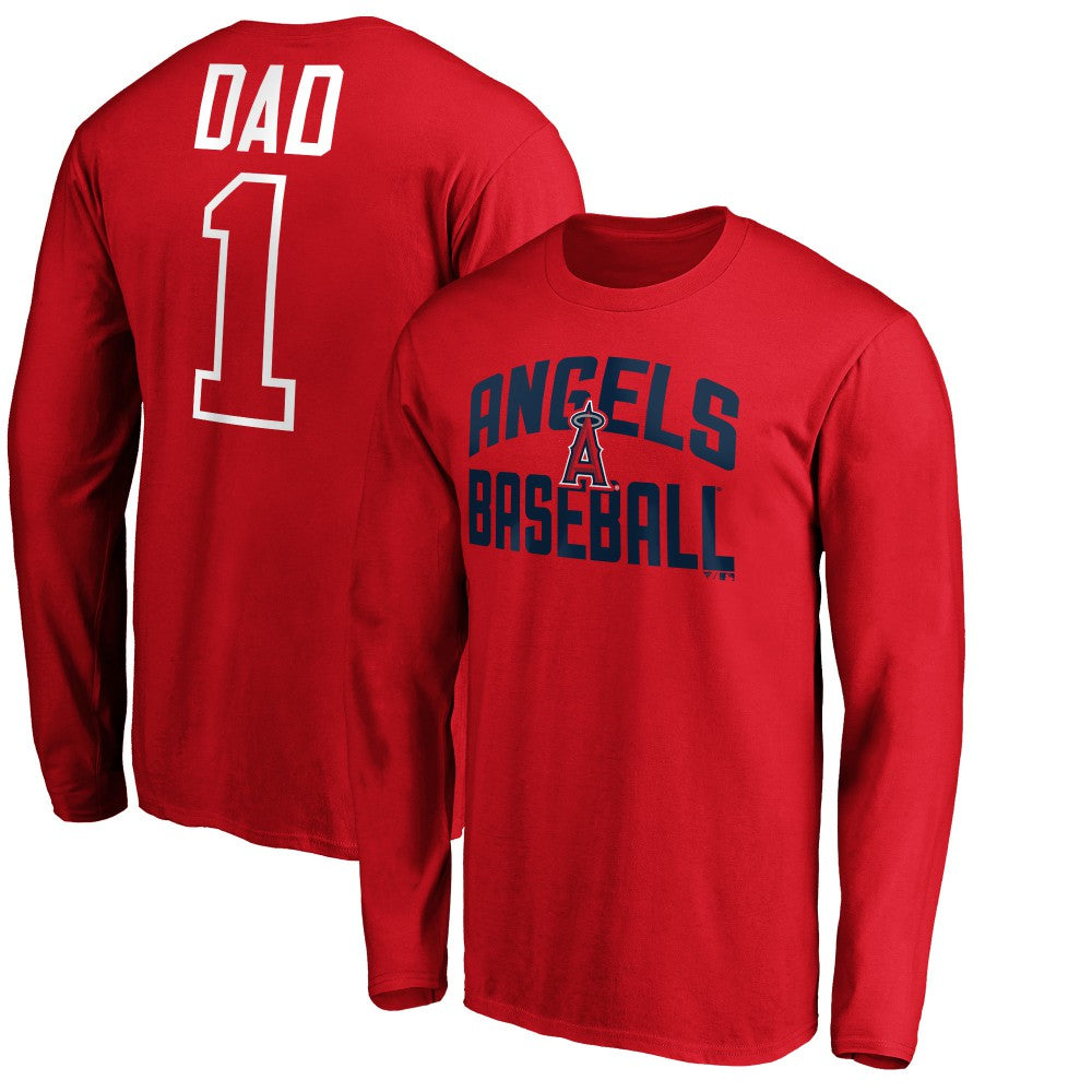 Red Los Angeles Angels Father's Day #1 Dad Long Sleeve T-Shirt