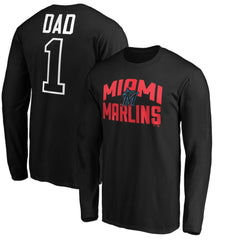 Black Miami Marlins Father's Day #1 Dad Long Sleeve T-Shirt