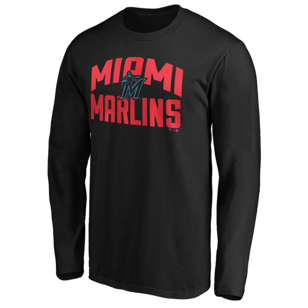 Black Miami Marlins Father's Day #1 Dad Long Sleeve T-Shirt