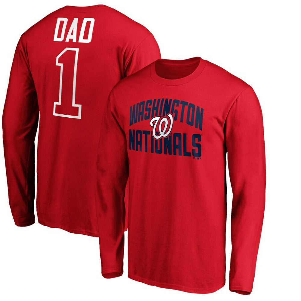 Red Washington Nationals Father's Day #1 Dad Long Sleeve T-Shirt