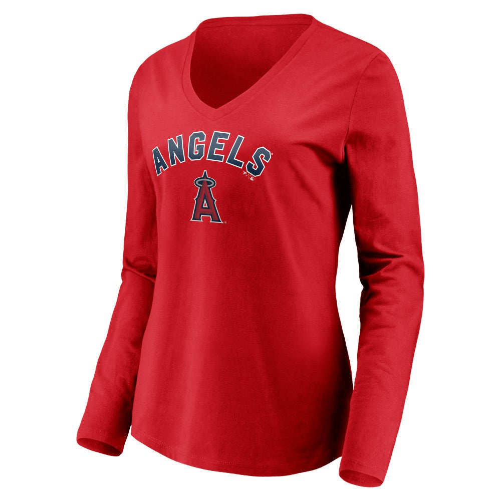 Red Los Angeles Angels Women's Personalized Winning Streak Name & Number Long Sleeve V-Neck T-Shirt
