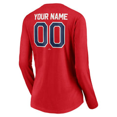 Red Philadelphia Phillies Women's Personalized Winning Streak Name & Number Long Sleeve V-Neck T-Shirt