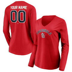 Red St. Louis Cardinals Women's Personalized Winning Streak Name & Number Long Sleeve V-Neck T-Shirt
