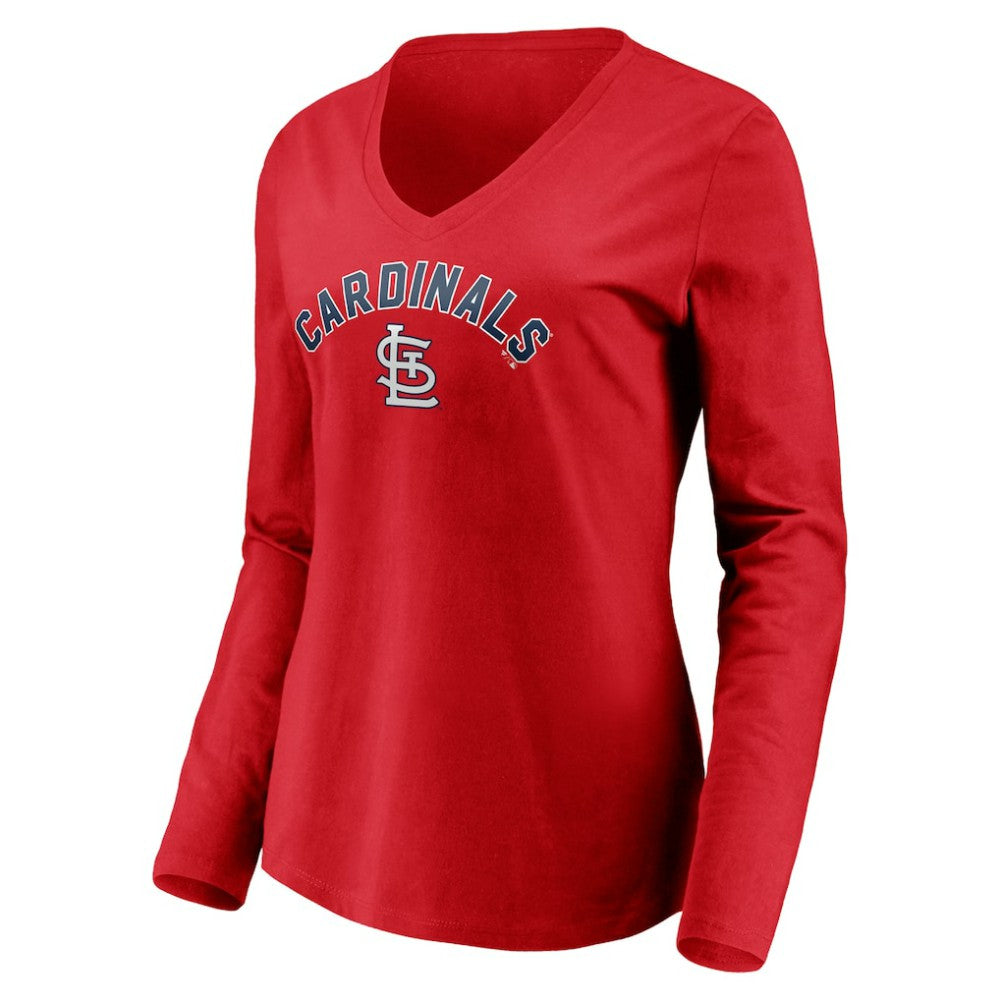 Red St. Louis Cardinals Women's Personalized Winning Streak Name & Number Long Sleeve V-Neck T-Shirt
