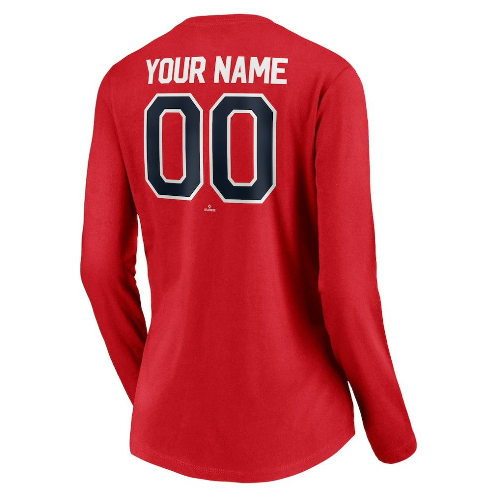 Red Washington Nationals Women's Personalized Winning Streak Name & Number Long Sleeve V-Neck T-Shirt