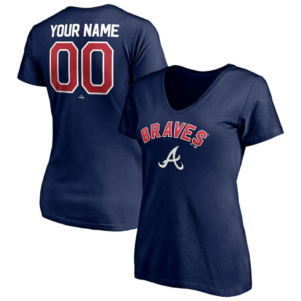 Navy Atlanta Braves Women's Personalized Winning Streak Name & Number V-Neck T-Shirt