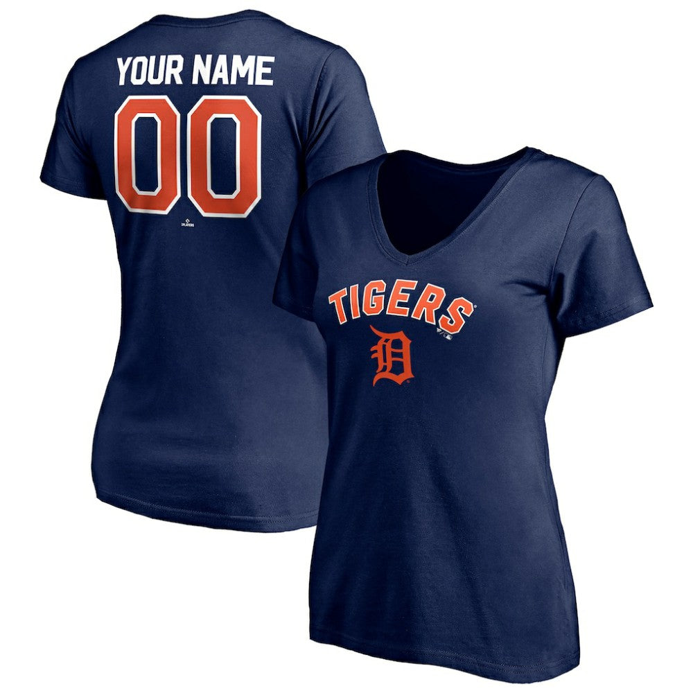 Navy Detroit Tigers Women's Personalized Winning Streak Name & Number V-Neck T-Shirt