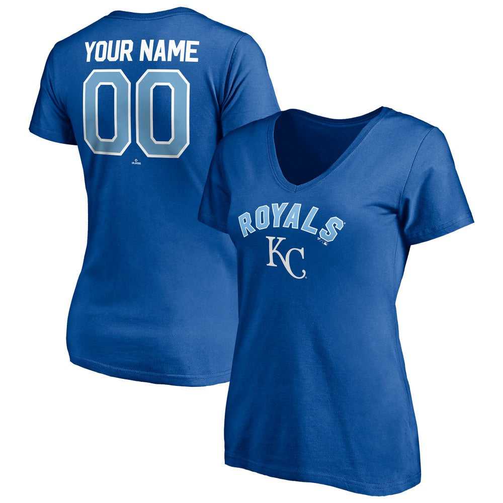 Royal Kansas City Royals Women's Personalized Winning Streak Name & Number V-Neck T-Shirt