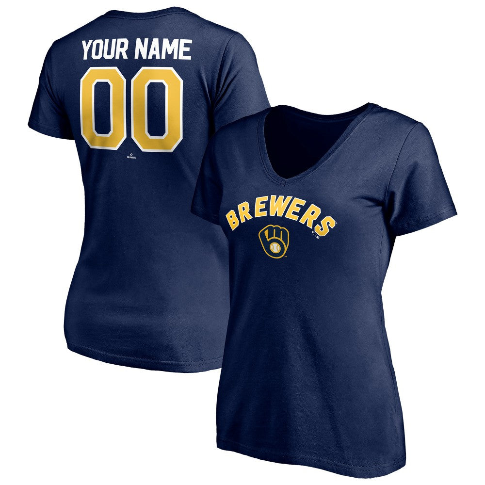Navy Milwaukee Brewers Women's Personalized Winning Streak Name & Number V-Neck T-Shirt