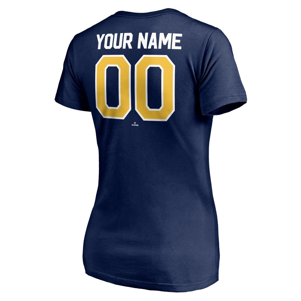 Navy Milwaukee Brewers Women's Personalized Winning Streak Name & Number V-Neck T-Shirt