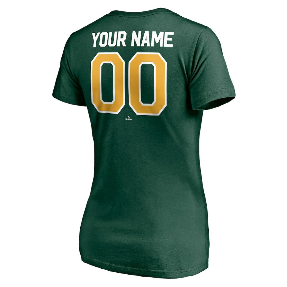 Green Athletics Women's Personalized Winning Streak Name & Number V-Neck T-Shirt