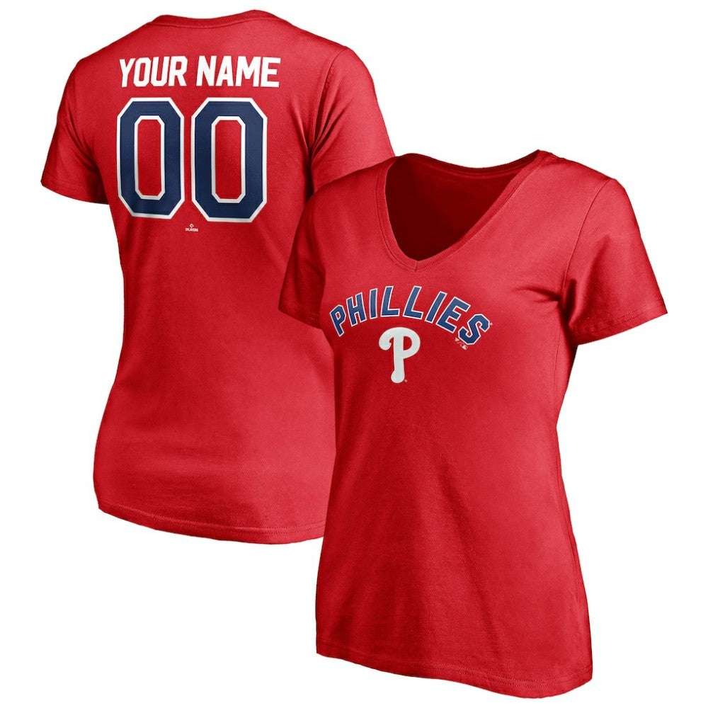 Red Philadelphia Phillies Women's Personalized Winning Streak Name & Number V-Neck T-Shirt