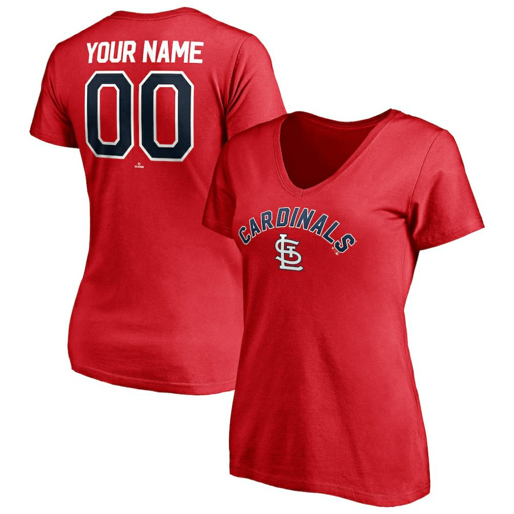 Red St. Louis Cardinals Women's Personalized Winning Streak Name & Number V-Neck T-Shirt