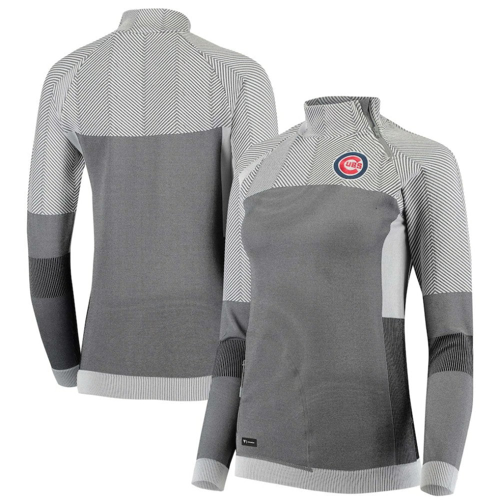 Gray Chicago Cubs Levelwear Women's Verse Asymmetrical Raglan Tri-Blend Quarter-Zip Jacket