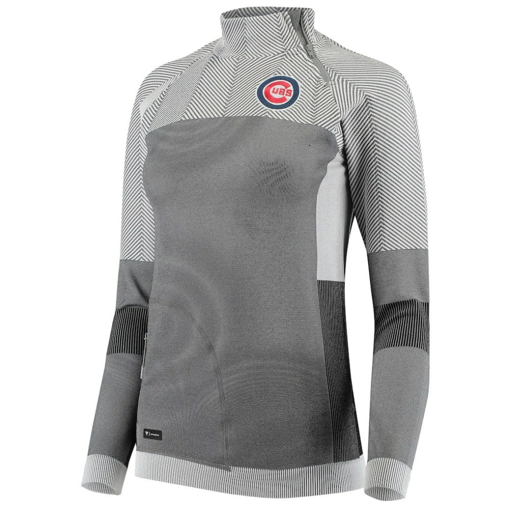 Gray Chicago Cubs Levelwear Women's Verse Asymmetrical Raglan Tri-Blend Quarter-Zip Jacket