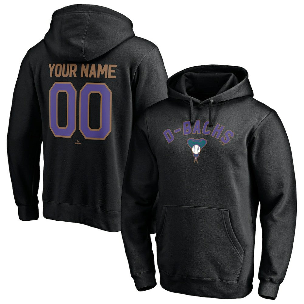 Black Arizona Diamondbacks Cooperstown Winning Streak Personalized Name & Number Pullover Hoodie
