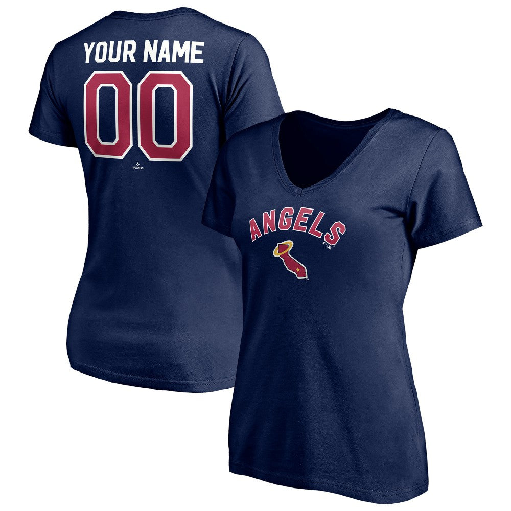 Navy Los Angeles Angels Women's Cooperstown Winning Streak Personalized Name & Number V-Neck T-Shirt