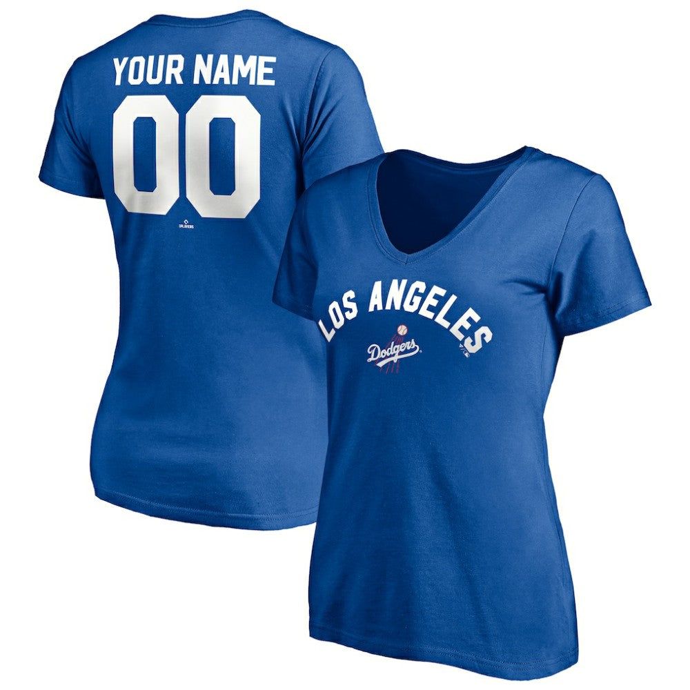 Royal Los Angeles Dodgers Women's Cooperstown Winning Streak Personalized Name & Number V-Neck T-Shirt