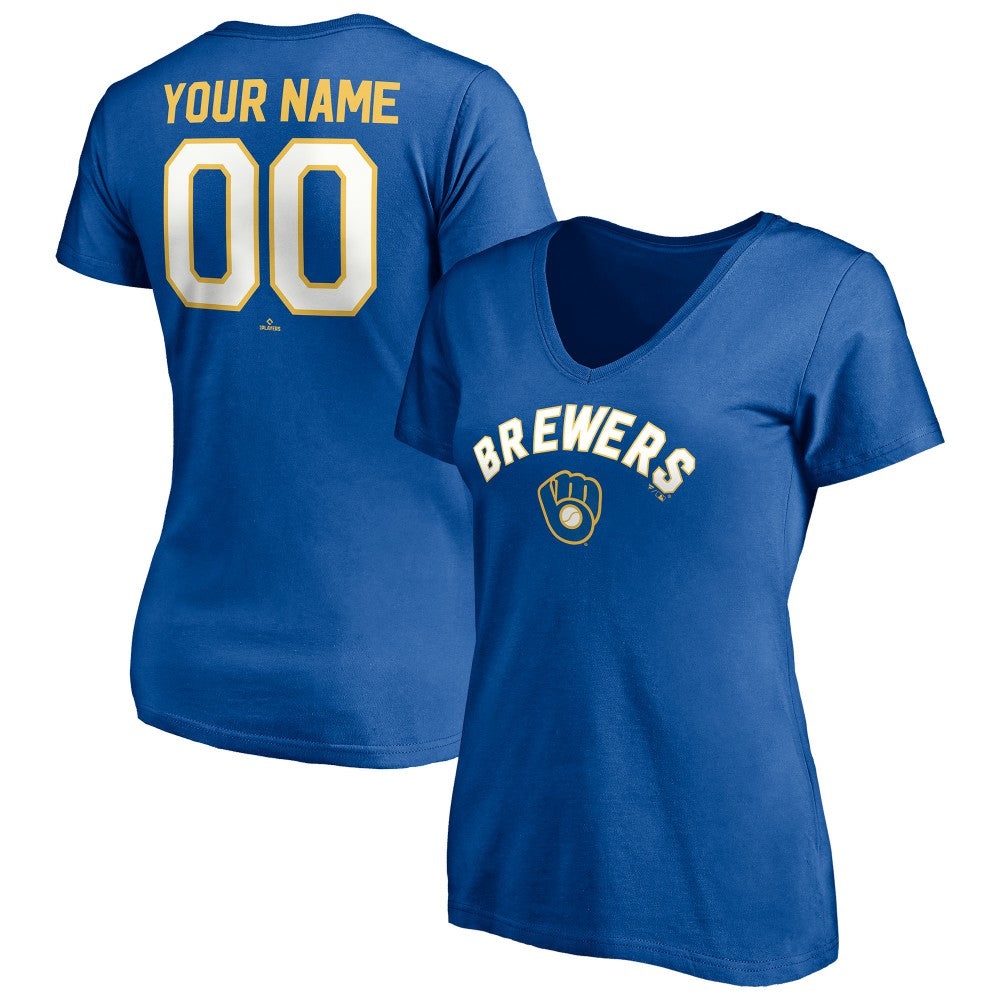 Royal Milwaukee Brewers Women's Cooperstown Winning Streak Personalized Name & Number V-Neck T-Shirt