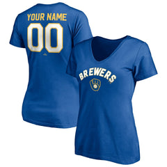 Royal Milwaukee Brewers Women's Cooperstown Winning Streak Personalized Name & Number V-Neck T-Shirt