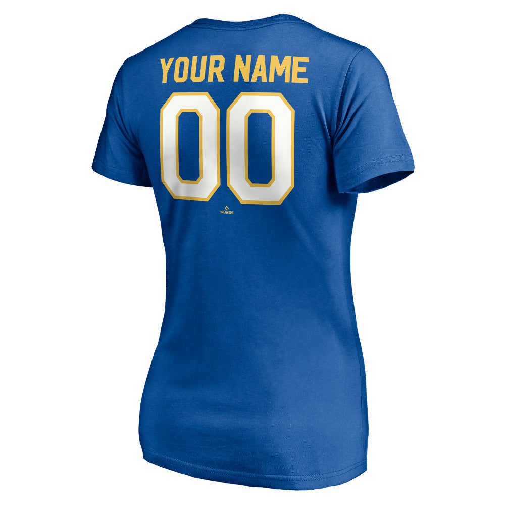 Royal Milwaukee Brewers Women's Cooperstown Winning Streak Personalized Name & Number V-Neck T-Shirt