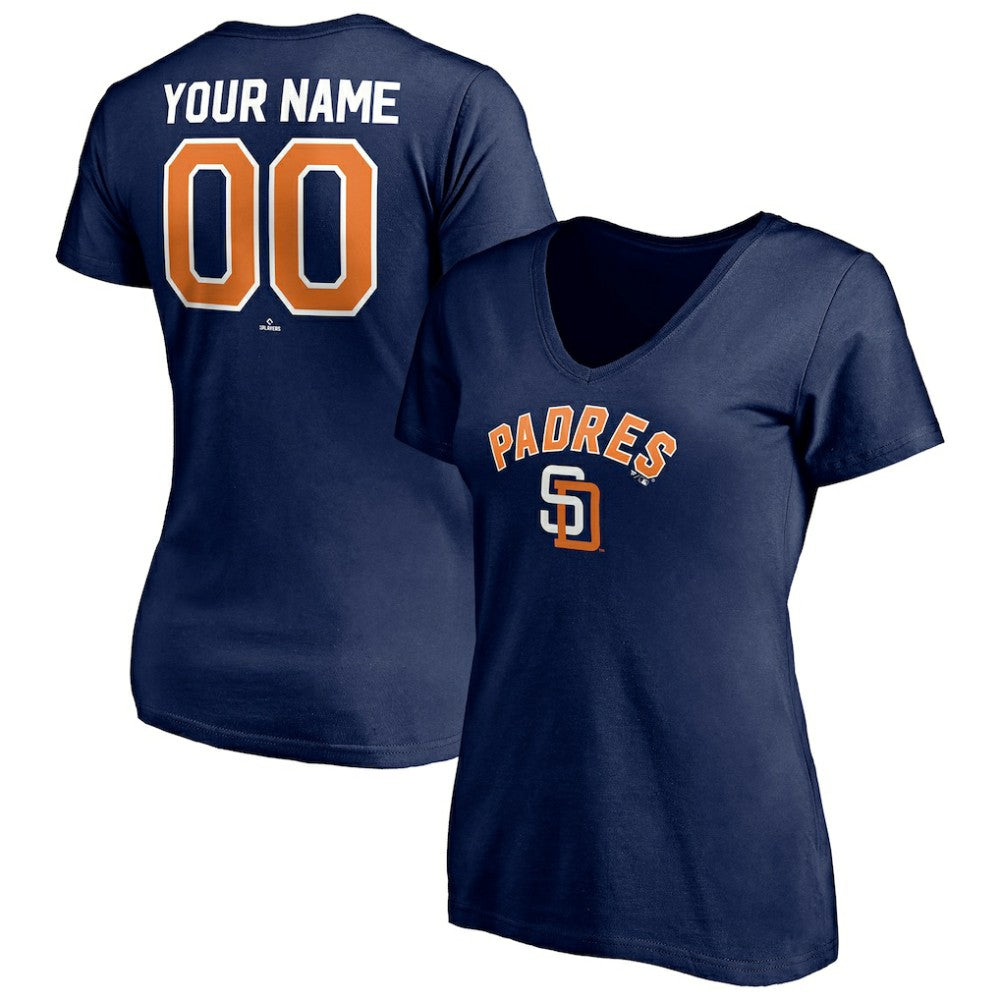 Navy San Diego Padres Women's Cooperstown Winning Streak Personalized Name & Number V-Neck T-Shirt