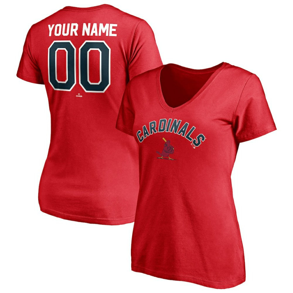 Red St. Louis Cardinals Women's Cooperstown Winning Streak Personalized Name & Number V-Neck T-Shirt