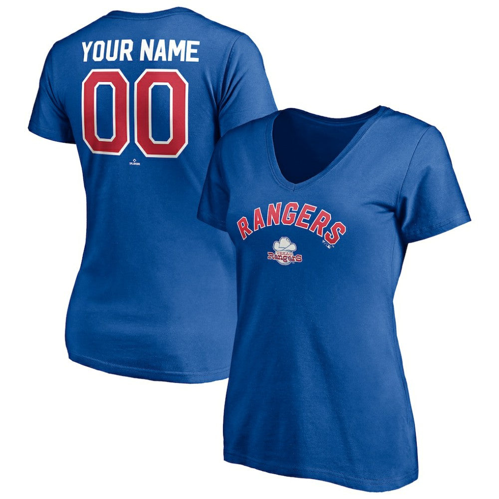 Royal Texas Rangers Women's Cooperstown Winning Streak Personalized Name & Number V-Neck T-Shirt