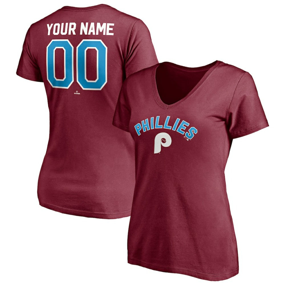 Burgundy Philadelphia Phillies Women's Cooperstown Winning Streak Alternate Personalized Name & Number V-Neck T-Shirt