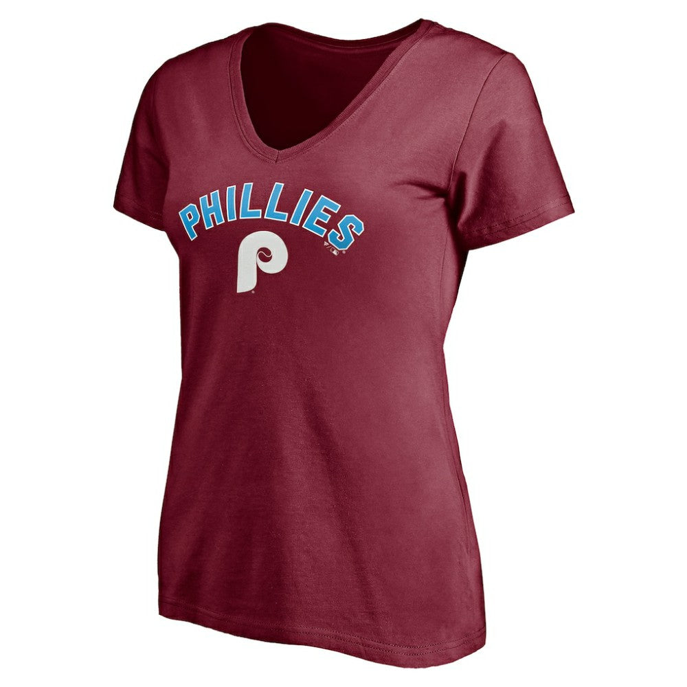 Burgundy Philadelphia Phillies Women's Cooperstown Winning Streak Alternate Personalized Name & Number V-Neck T-Shirt