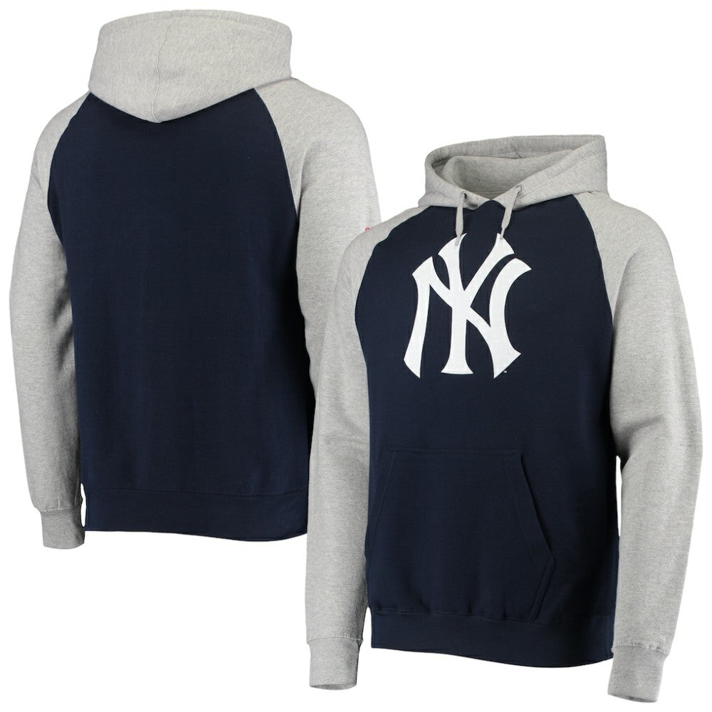 Heathered Gray/Navy New York Yankees Stitches Raglan Pullover Hoodie