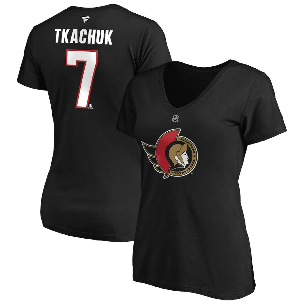 NHL Brady Tkachuk Ottawa Senators Fanatics Women's Authentic Stack Name & Number V-Neck T-Shirt