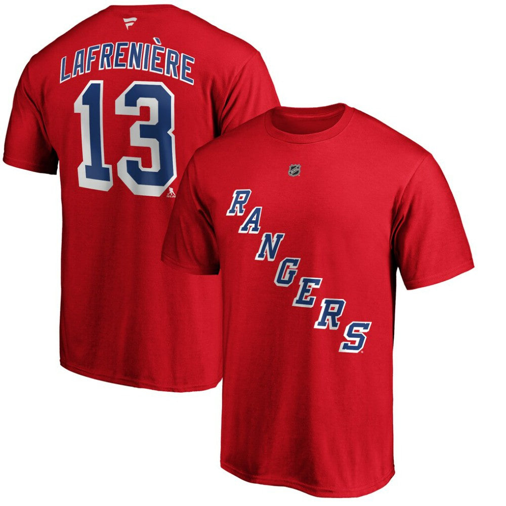 NHL Alexis Lafrenière New York Rangers Fanatics Authentic Stack Name & Number T-Shirt
