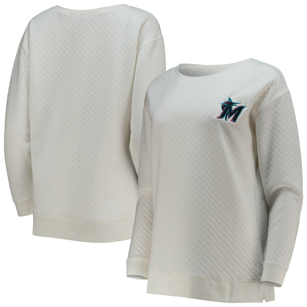 White/Cream Miami Marlins Concepts Sport Women's Quilted Pullover Sweatshirt