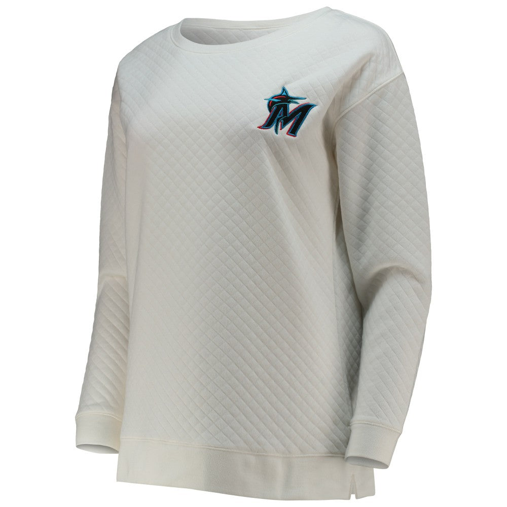 White/Cream Miami Marlins Concepts Sport Women's Quilted Pullover Sweatshirt