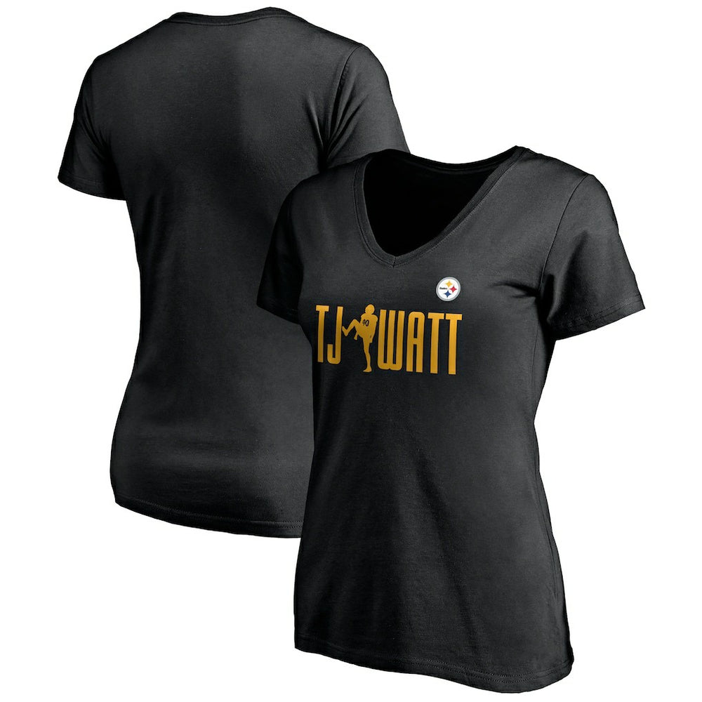 T.J. Watt  Women's Checkdown V-Neck T-Shirt - Pittsburgh Steelers T-shirts