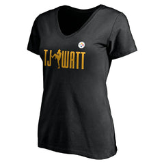 T.J. Watt  Women's Checkdown V-Neck T-Shirt - Pittsburgh Steelers T-shirts