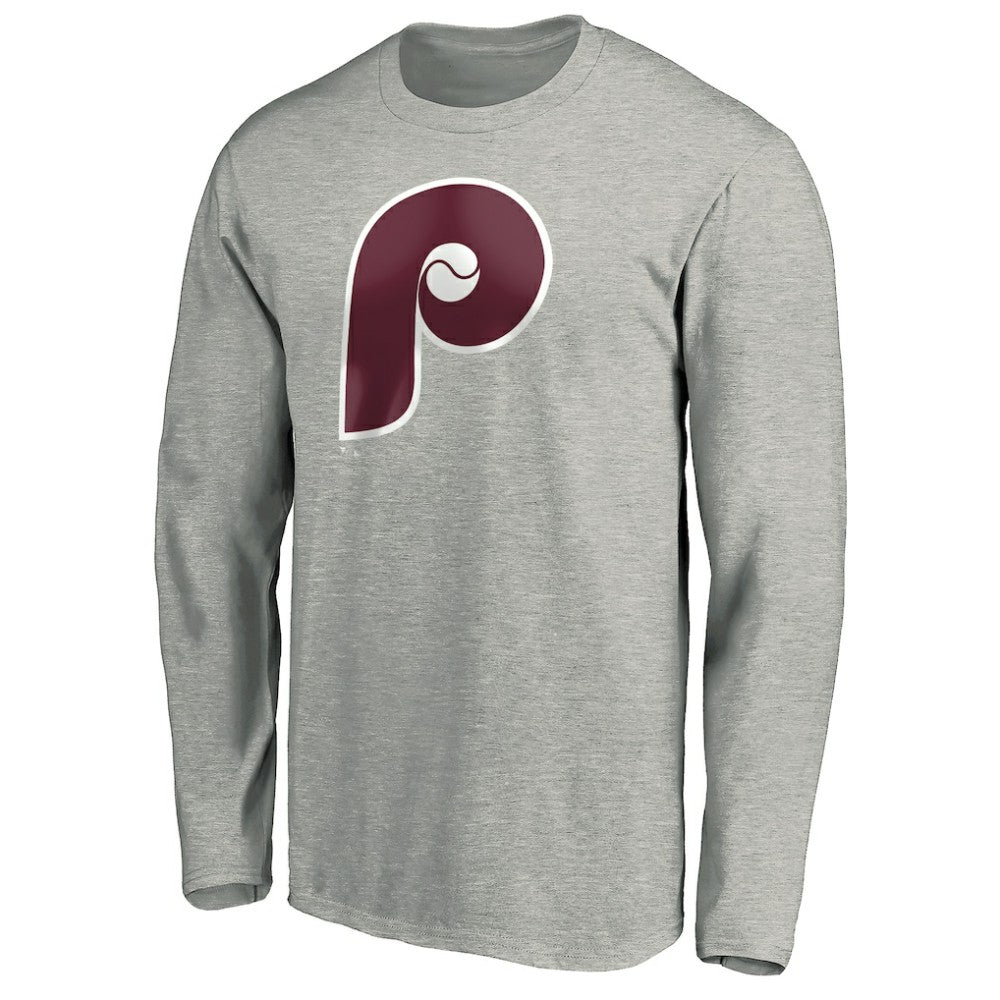 Heathered Gray Philadelphia Phillies Cooperstown Collection Huntington Logo Long Sleeve T-Shirt