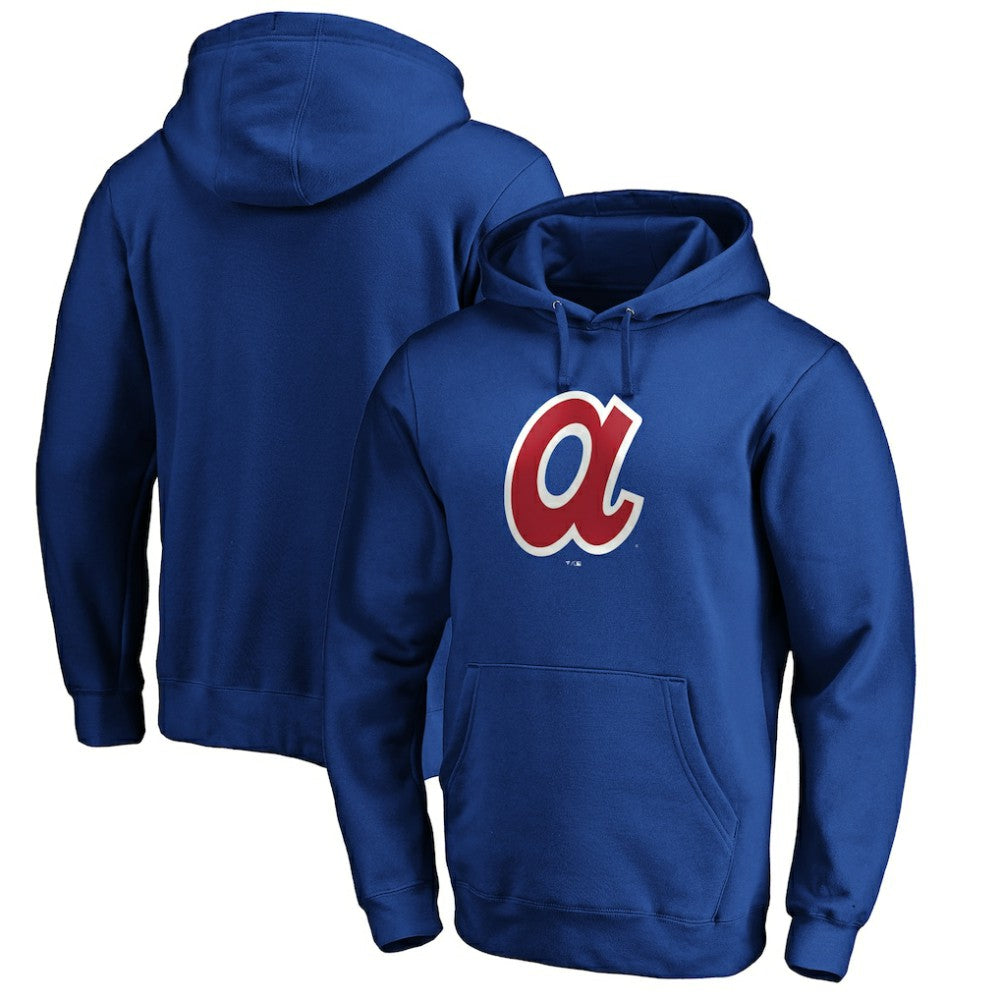 Royal Atlanta Braves Cooperstown Collection Huntington Logo Fitted Pullover Hoodie