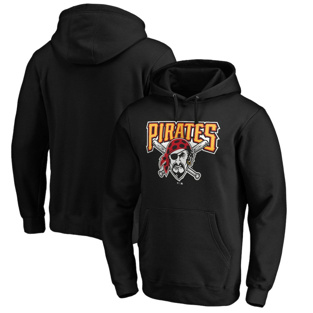 Black Pittsburgh Pirates Cooperstown Collection Huntington Logo Fitted Pullover Hoodie