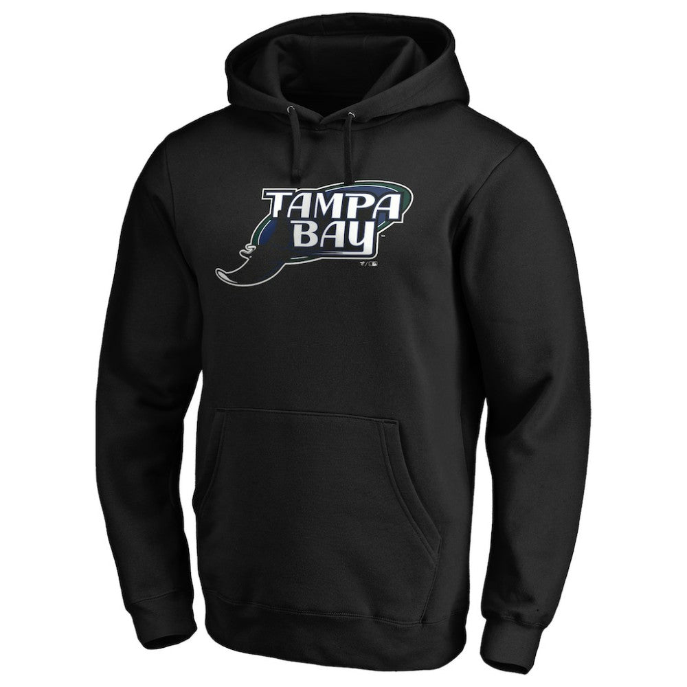 Black Tampa Bay Rays Cooperstown Collection Huntington Logo Fitted Pullover Hoodie
