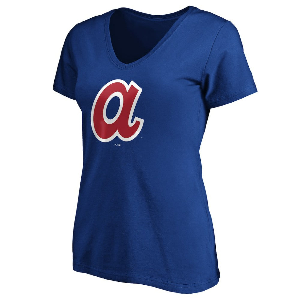 Royal Atlanta Braves Women's Cooperstown Collection Huntington Logo V-Neck T-Shirt